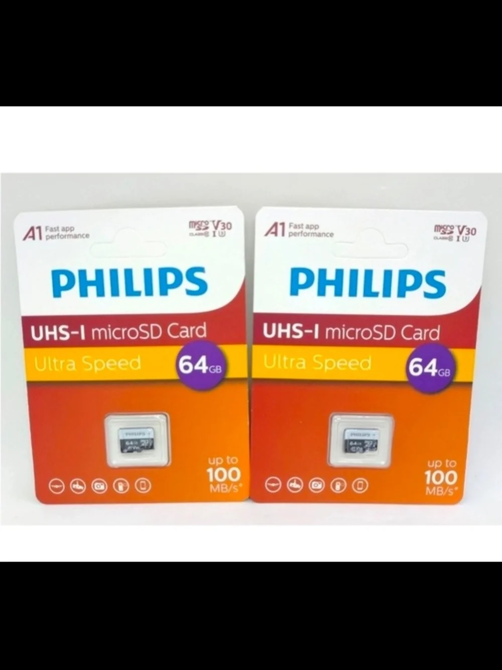 Philips 64GB UHS-I microSD Cards (2) Red Orange Yellow Packaging